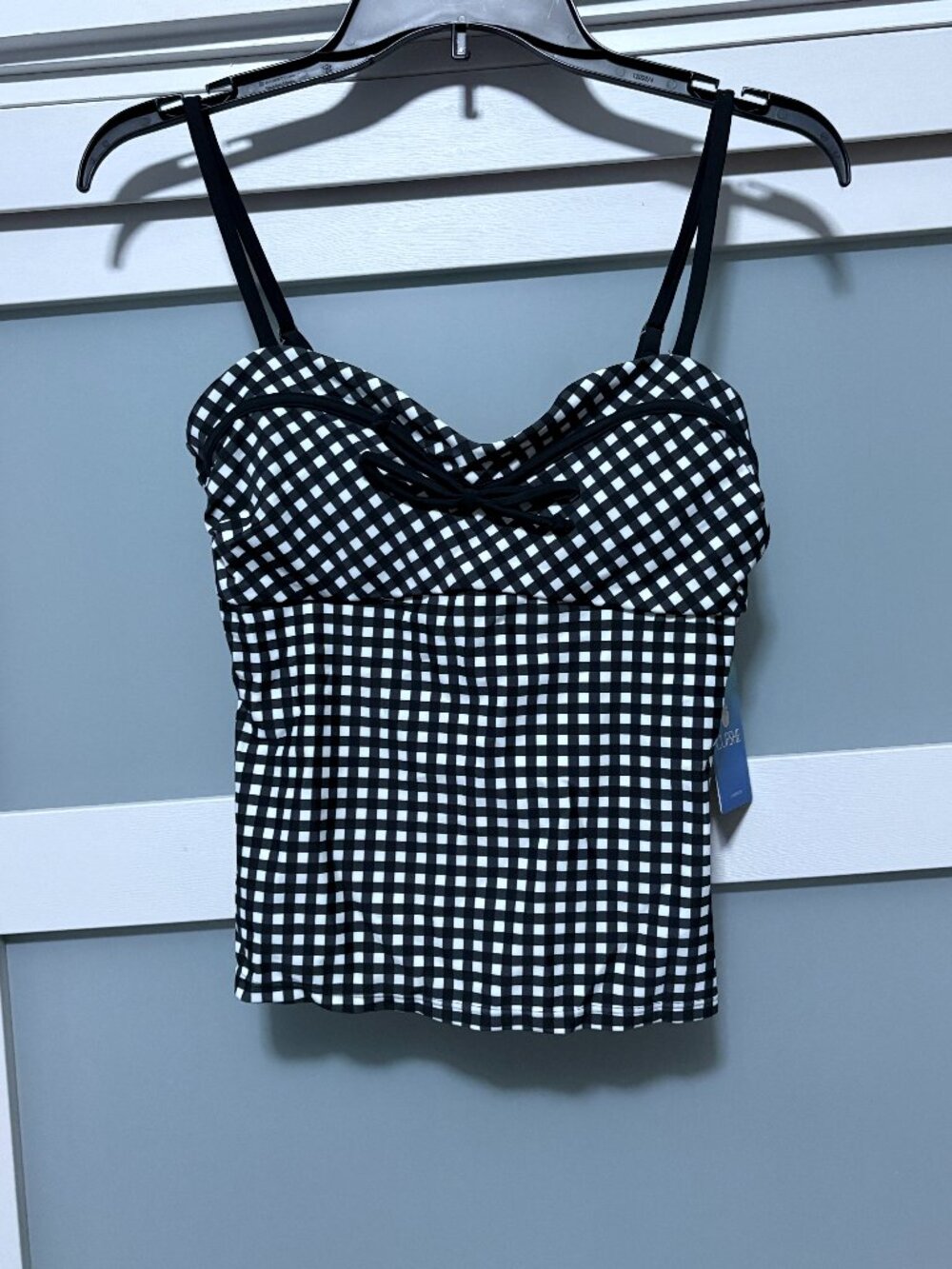 Cupshe Black Checkered Tankini Swimsuit Top Ladies sz M Med NEW